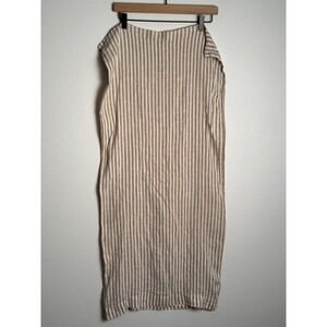 West Elm Pillowcase King Tan White Striped 100% Linen Neutral Modern Bedding